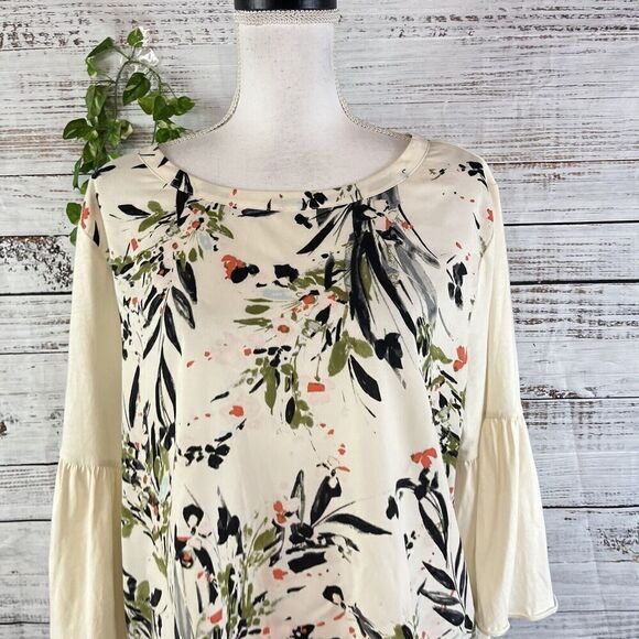 Van Heusen Blouse Tunic size Extra Large Ivory Cream Coral Floral Garden Wedding - Picture 3 of 12